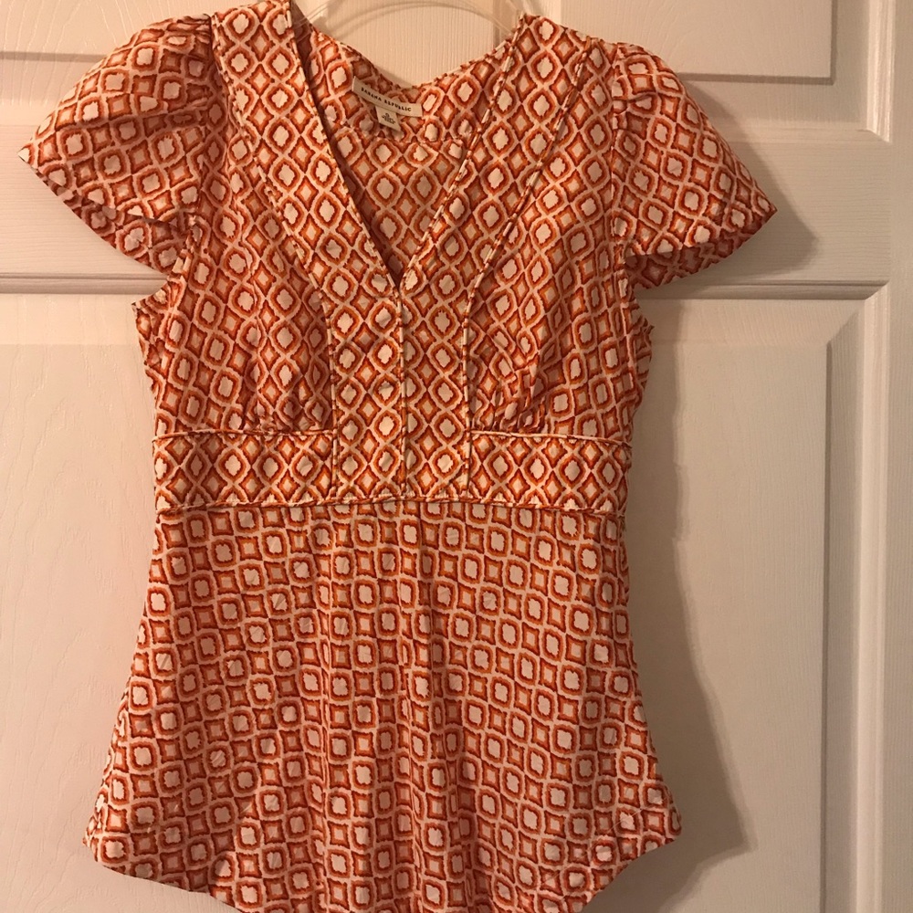 Banana Republic Orange Print Short Sleeve Blouse - Picture 5 of 8
